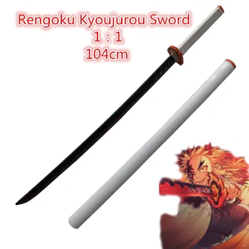 1:1 Démon Vrah Orange Rengoku Kyoujurou Sowrd 104 cm Cosplay Meč Anime Ninja Nôž Kimetsu č Yaiba Meč Zbraň PU Prop