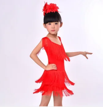 1pcs/veľa Dieťa Dievčatá, Deti Červená Sequin Fringe Salsa šaty Dancewear Tanečných Kostýmov, Salsa a latinskej Tanečné šaty