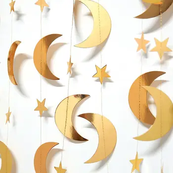 4M Papier Lesk Zlata Blue Moon Star String Garland Zavesenie Zástavy Stenu, Dekorácie pre Eid Mubarak Svadobné DIY Dekorácie