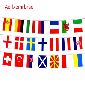 Aerlxemrbrae 8 Metrov 32Pcs String Vlajkou krajiny Bunting Národný Reťazec Vlajky Zástavy Podujatie Futbalové Girlandy
