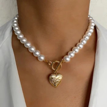IPARAM Vintage Svadba Pearl Choker Náhrdelník Pre Ženy Geometrické Srdce Mince Zámok Prívesok Šperky, Náhrdelníky collier de perles