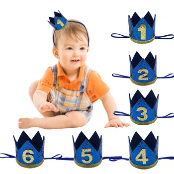 JQSYRISE 1Pcs Modrá 1 2 3 4 5 6 ročný Narodeniny Koruny hlavový most Chlapec Narodeninovej Party Klobúk Baby Sprcha 1. 2. Narodeniny Čiapky Supplie