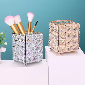 Luxusné Crystal Kov Make-Up Štetec Držiteľ Skladovanie Trubice Lesk Diamond Kozmetické Štetce Organizátor Box Tvoria Nástroje