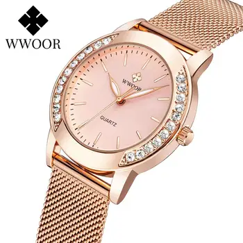 WWOOR Ženy Hodinky 2022 Nový Štýlový Drahokamu Hodinky Pre Ženy najluxusnejších Rose Gold Dámske Náramkové hodinky Quartz Relogio Feminino