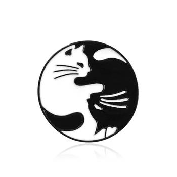 Yin Yang Mačka Kolíky Black White Dve Mačky Brošne Yin Yang Odznaky Mačka Šperky Kitty Šperky